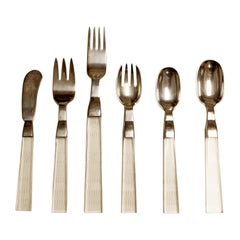 Mid-Century Modern 52 Piece Porter Blanchard Lucite and Silver Flatware, 1970s