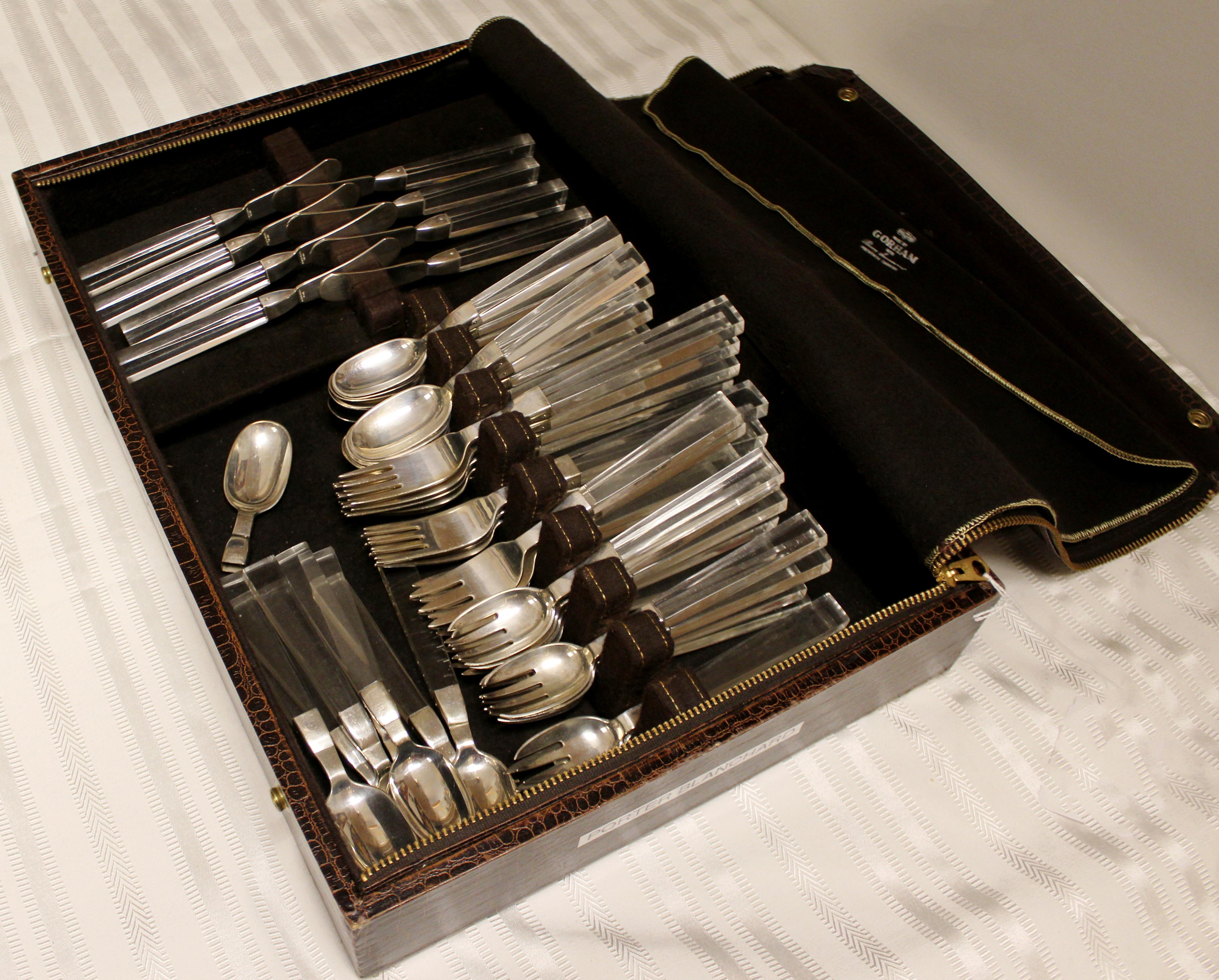 Late 20th Century Mid-Century Modern 52 Piece Porter Blanchard Lucite and Silver Flatware, 1970s