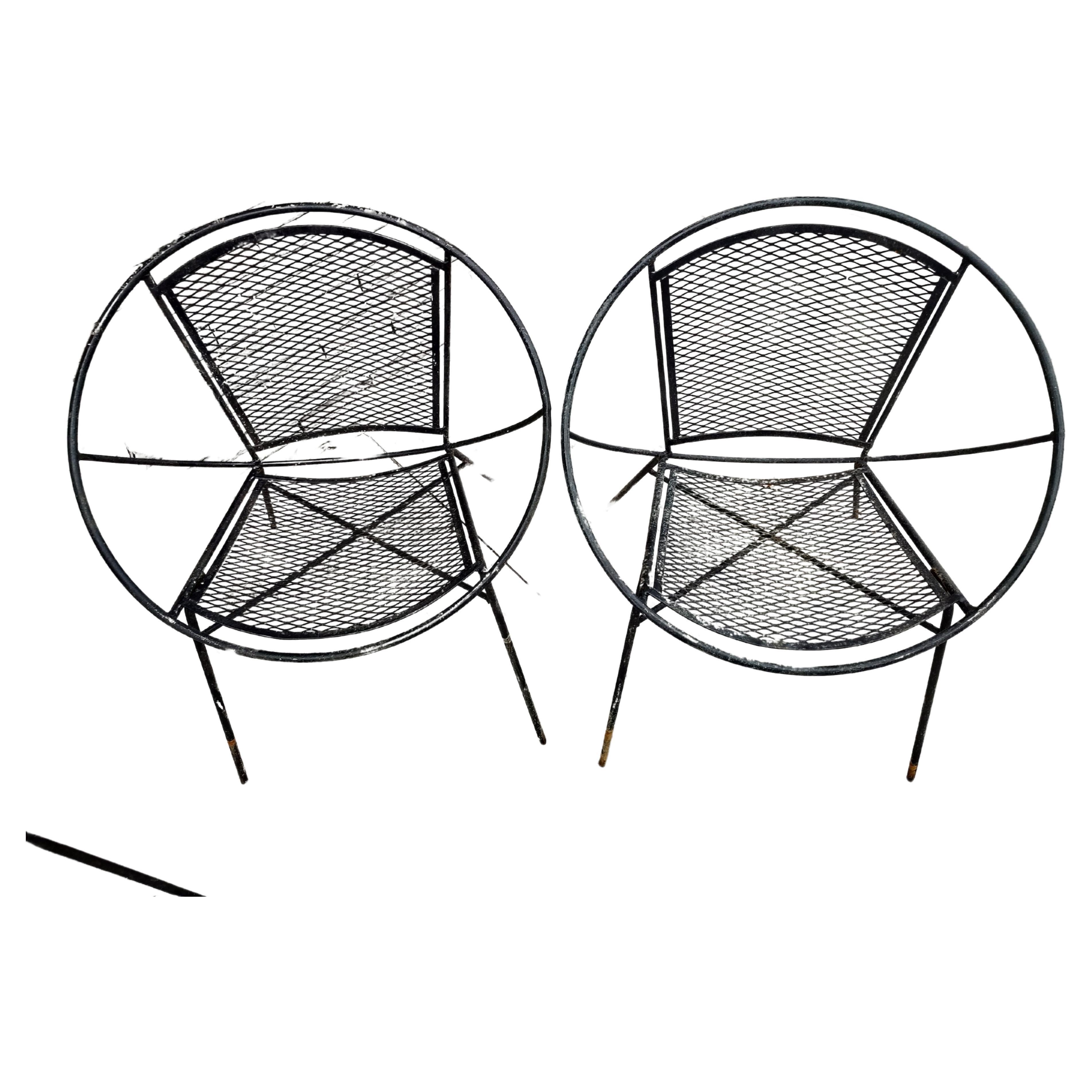 Mid-Century Modern 5pc Iron Hoop Chairs with Table by Maurizio Tempestini In Good Condition For Sale In Port Jervis, NY