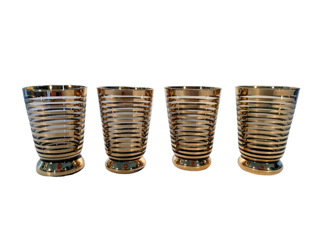 Mid-Century Modern 5pc Tinted Glass Cocktail Set with Thin Gold Band Decoration 4