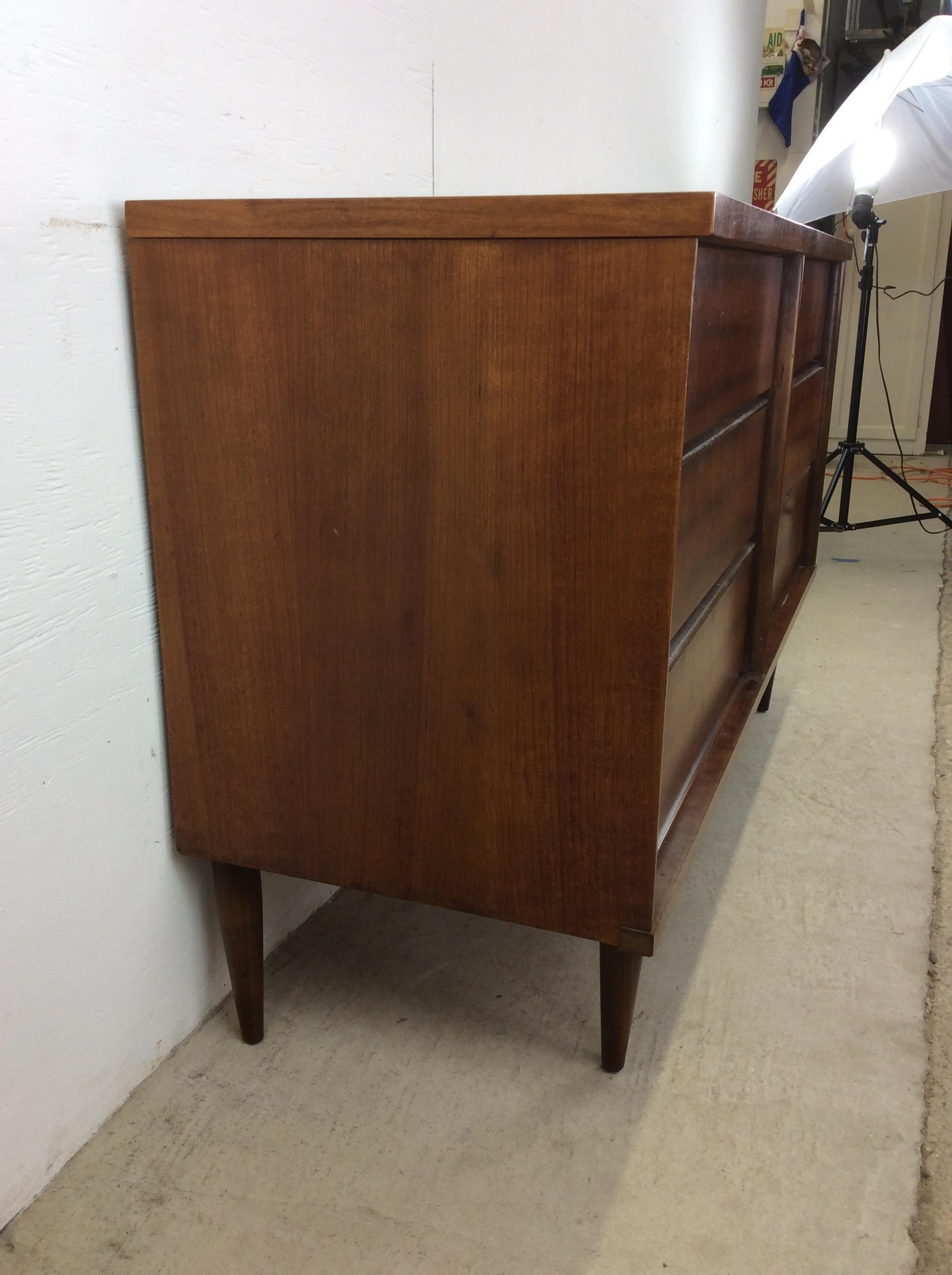 20th Century Mid Century Modern 6 Drawer Lowboy Dresser with Tapered Legs For Sale
