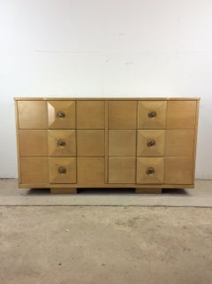 Mid Century Modern 6 Drawer Lowboy with Beveled Drawer Faces & Brass Hardware