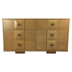Mid Century Modern 6 Drawer Lowboy with Beveled Drawer Faces & Brass Hardware