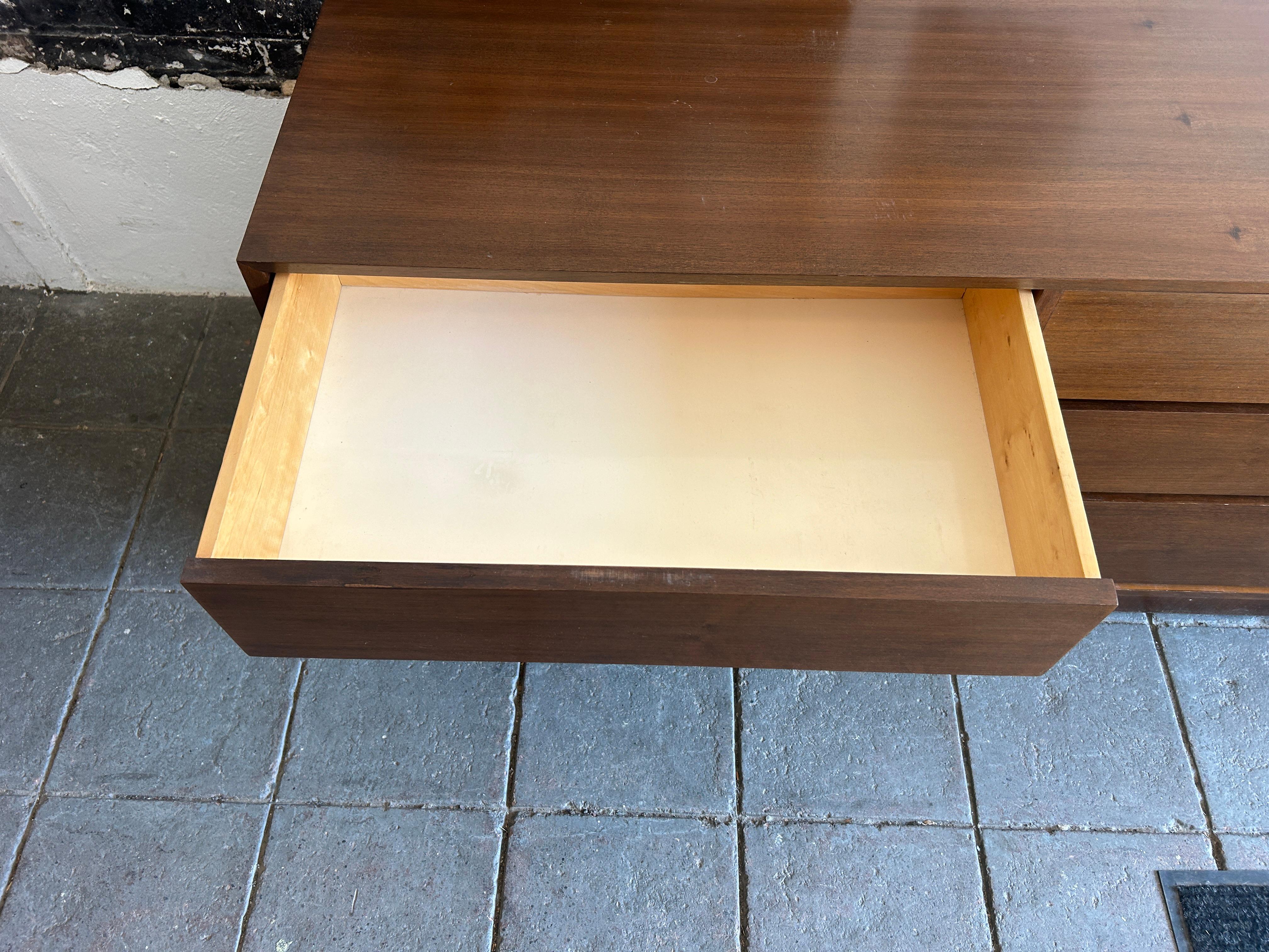 Polish Mid century modern 6 drawer simple walnut dresser  For Sale