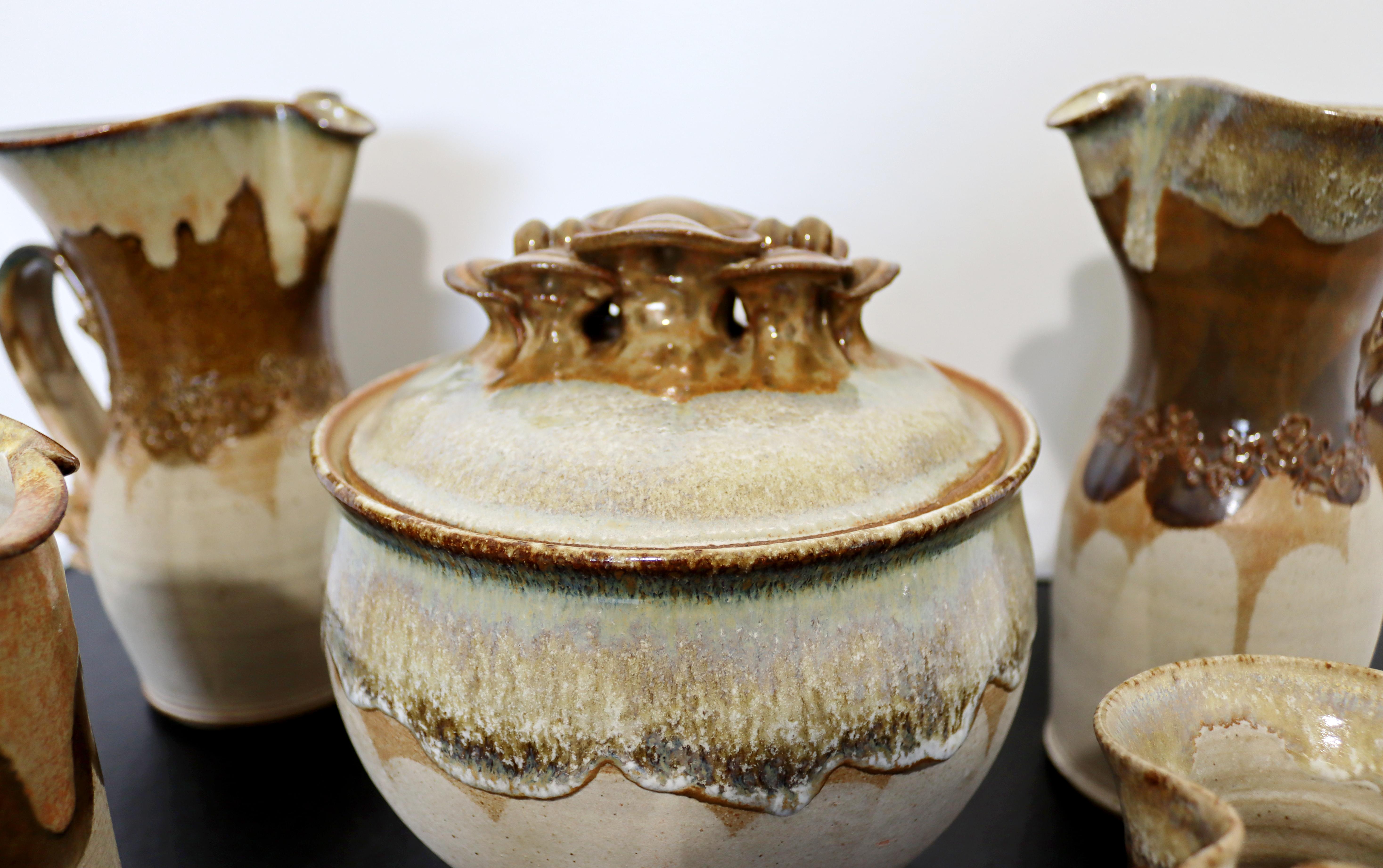 Contemporary Mid-Century Modern 6 Pc Ceramic Art Set Pitchers Vase Lidded Tureen Signed 2000s