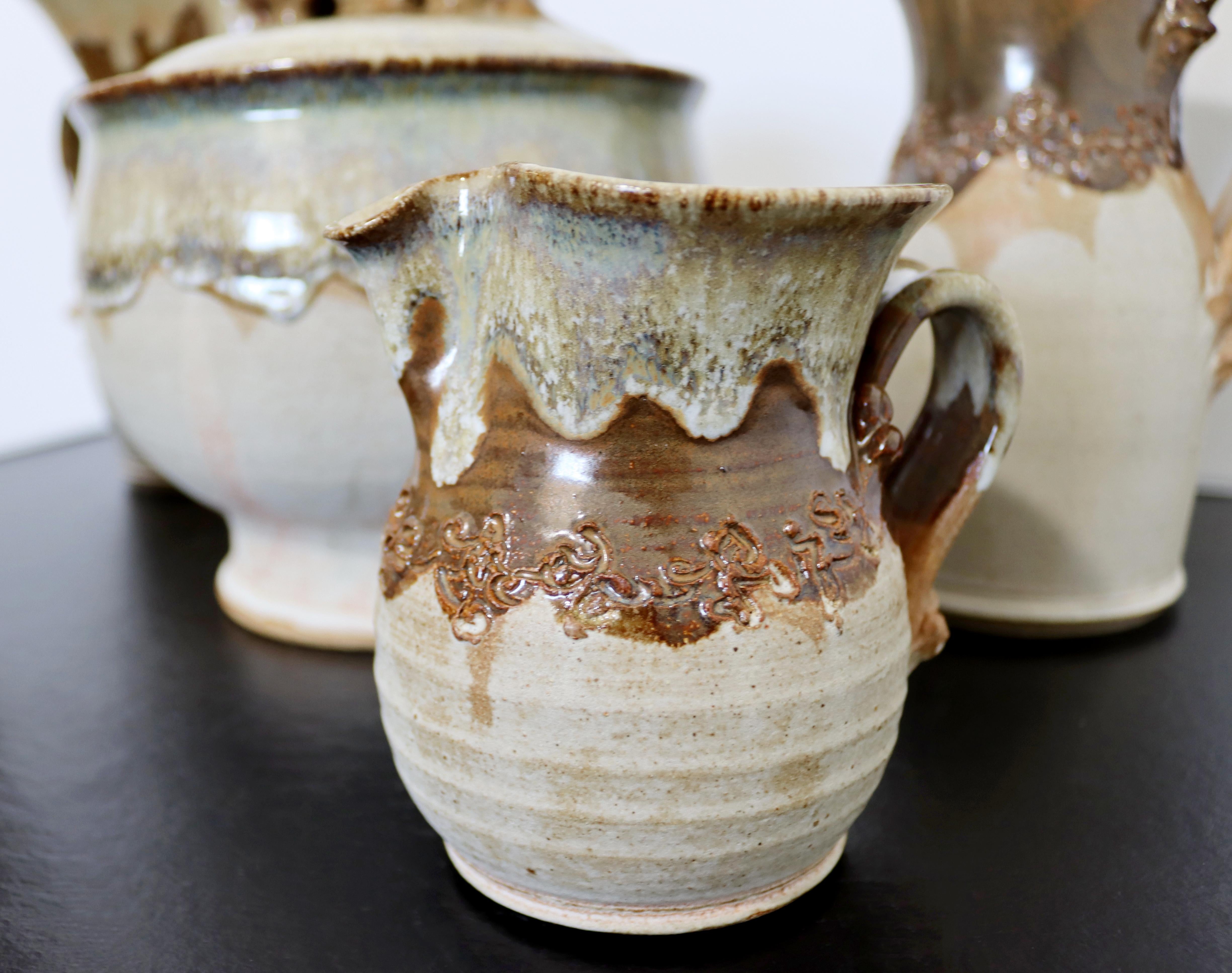 Mid-Century Modern 6 Pc Ceramic Art Set Pitchers Vase Lidded Tureen Signed 2000s 2