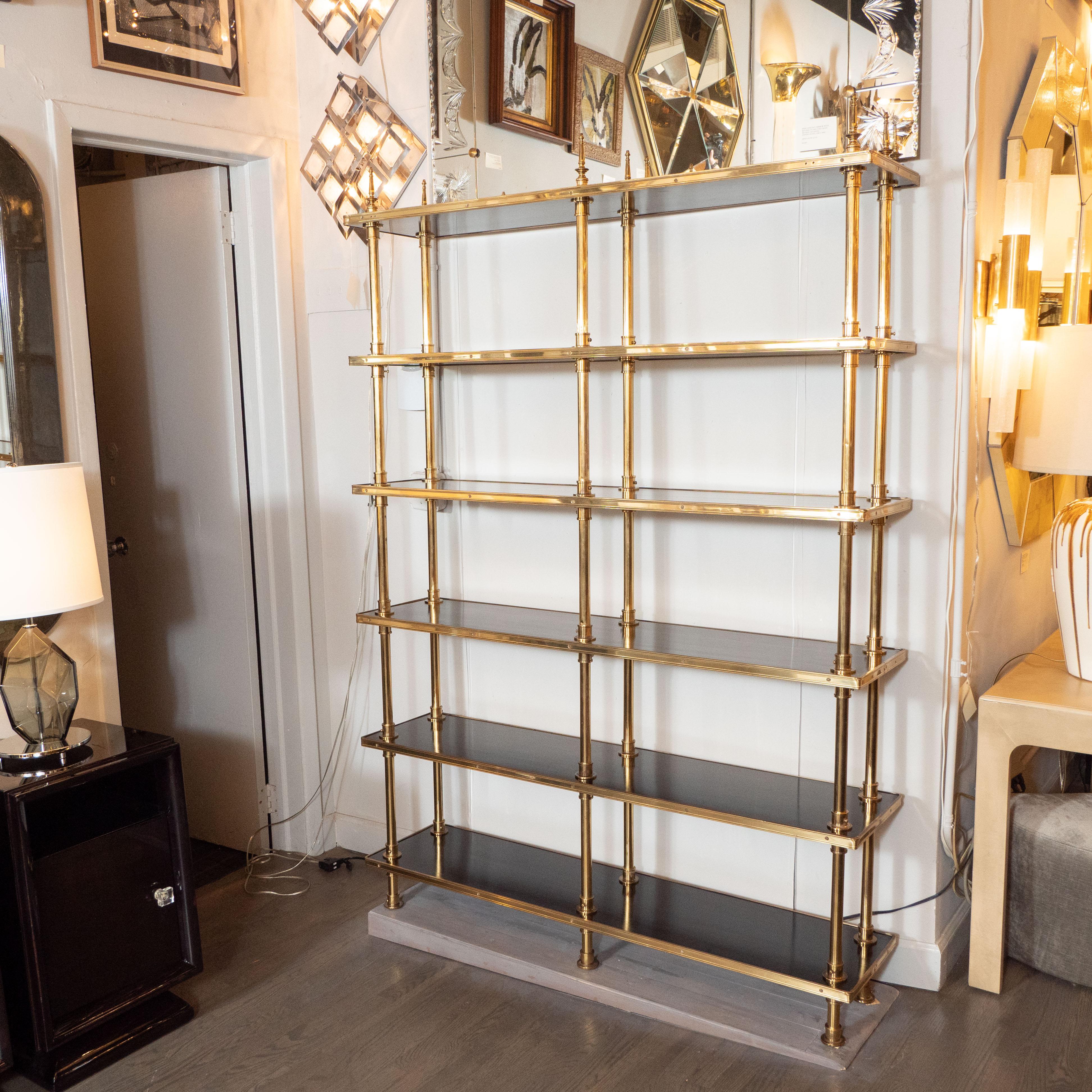 Mid-Century Modern 6 Tier Polished Brass & Black Resin Etagere by Maison Jansen (Ende des 20. Jahrhunderts)