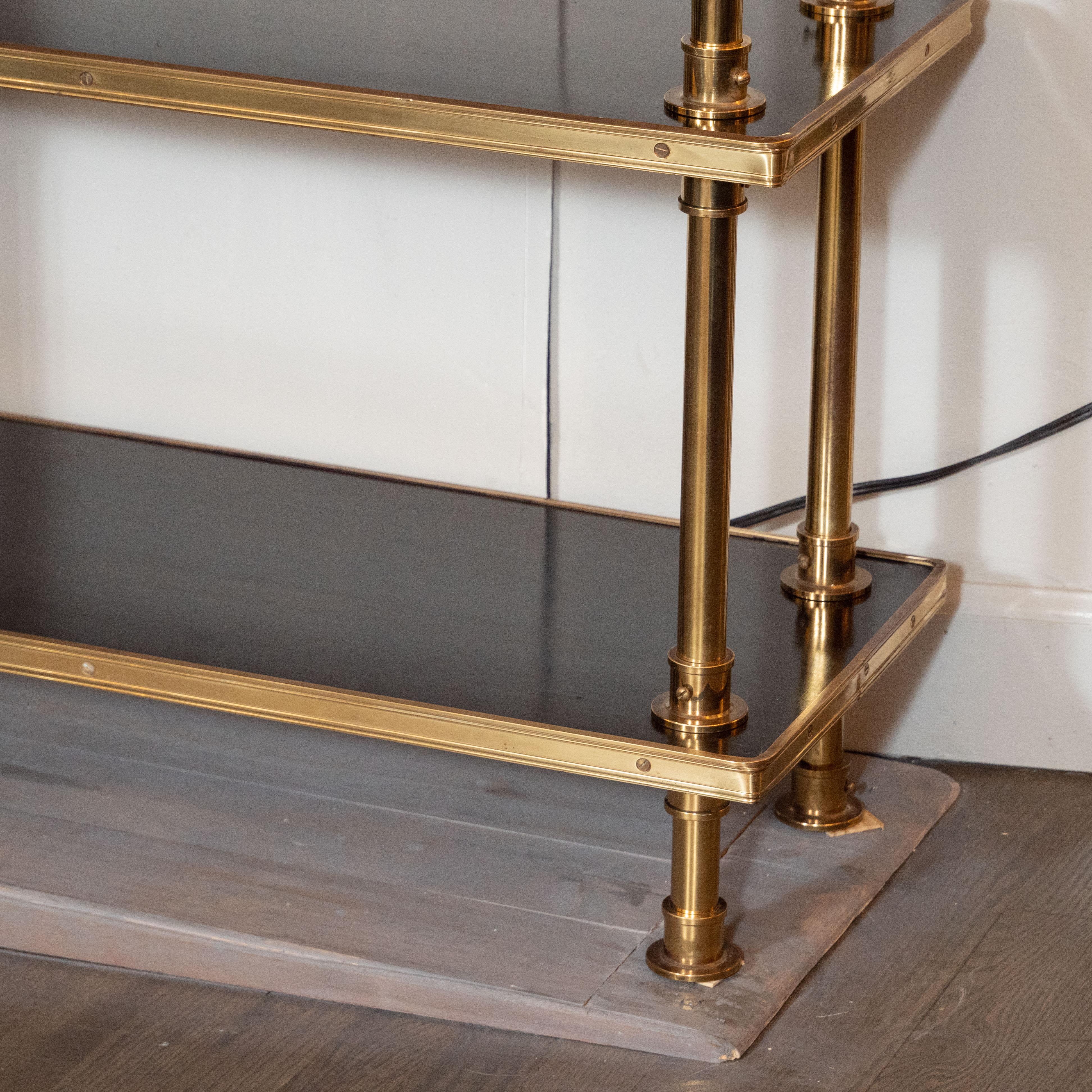 Mid-Century Modern 6 Tier Polished Brass & Black Resin Etagere by Maison Jansen (Messing)