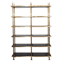 Mid-Century Modern 6 Tier Polished Brass & Black Resin Etagere by Maison Jansen