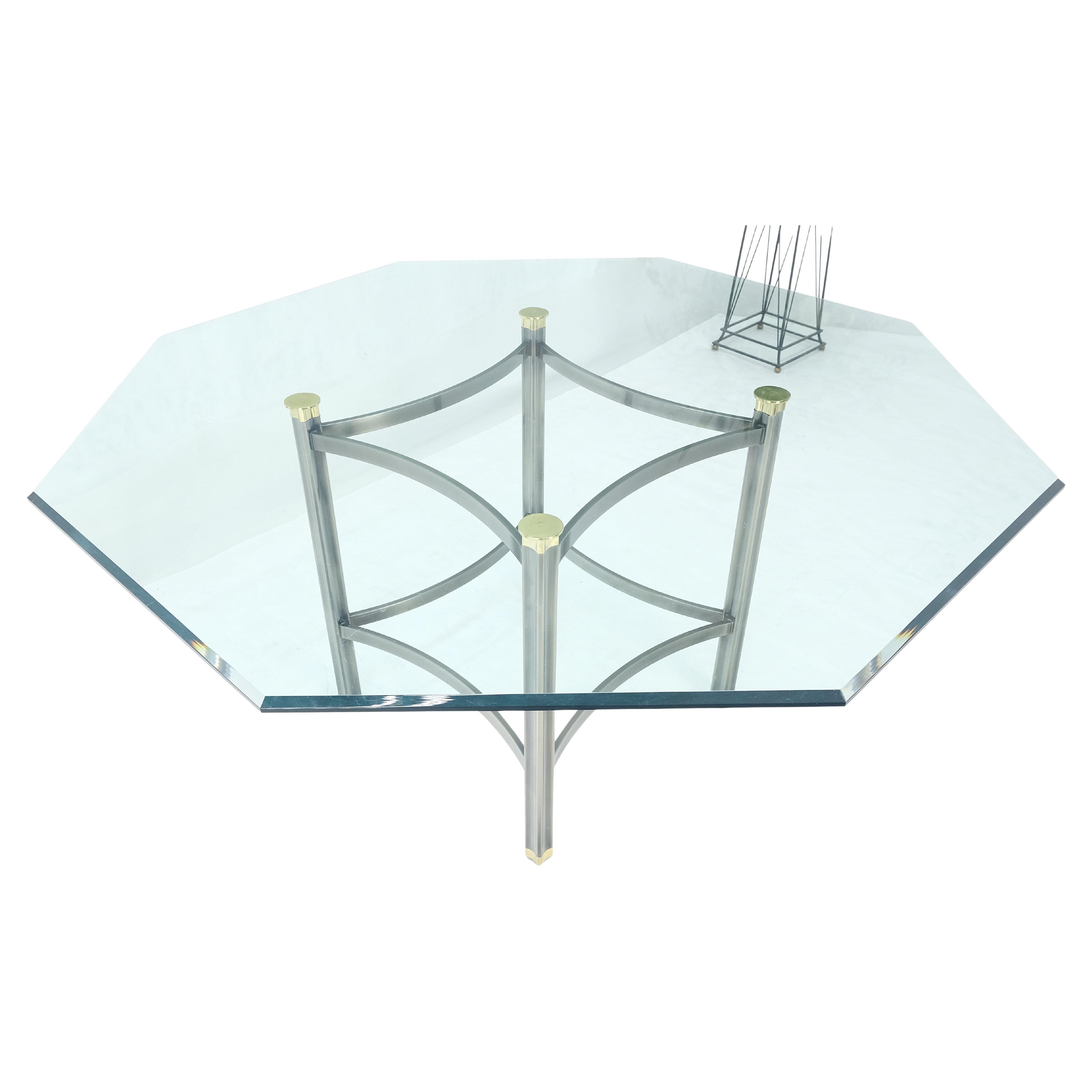 Mid Century Modern 60" Octagon 3/4" bevel Glass Top Brass Base Dining Table MINT