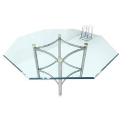Mid Century Modern 60" Octagon 3/4" bevel Glass Top Brass Base Dining Table MINT