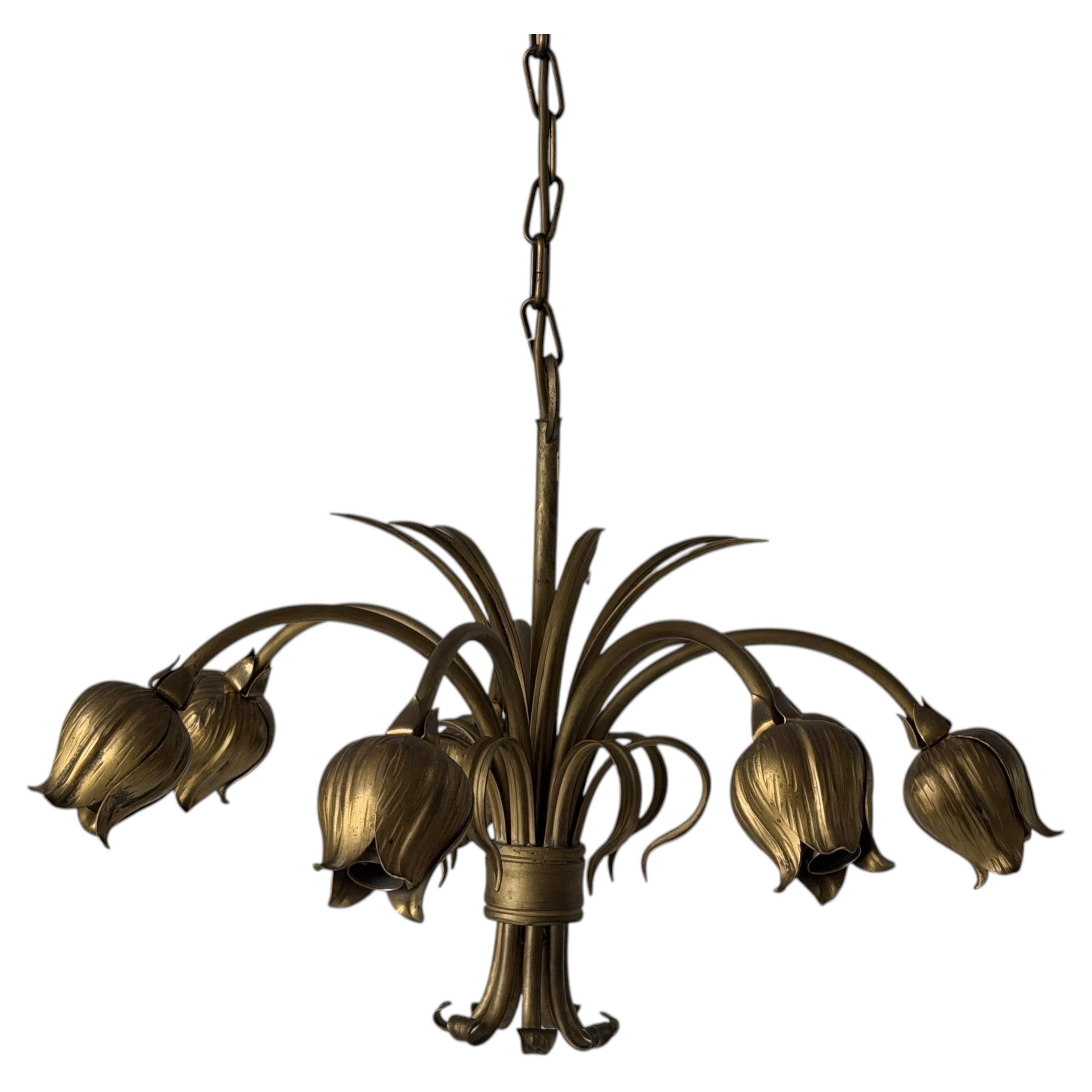 Mid-Century Modern 7-Armed Brass Large Ceiling Lamp, 1960s, Germany
