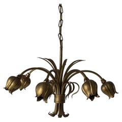 Mid-Century Modern 7-Armed Brass Large Ceiling Lamp, 1960s, Germany