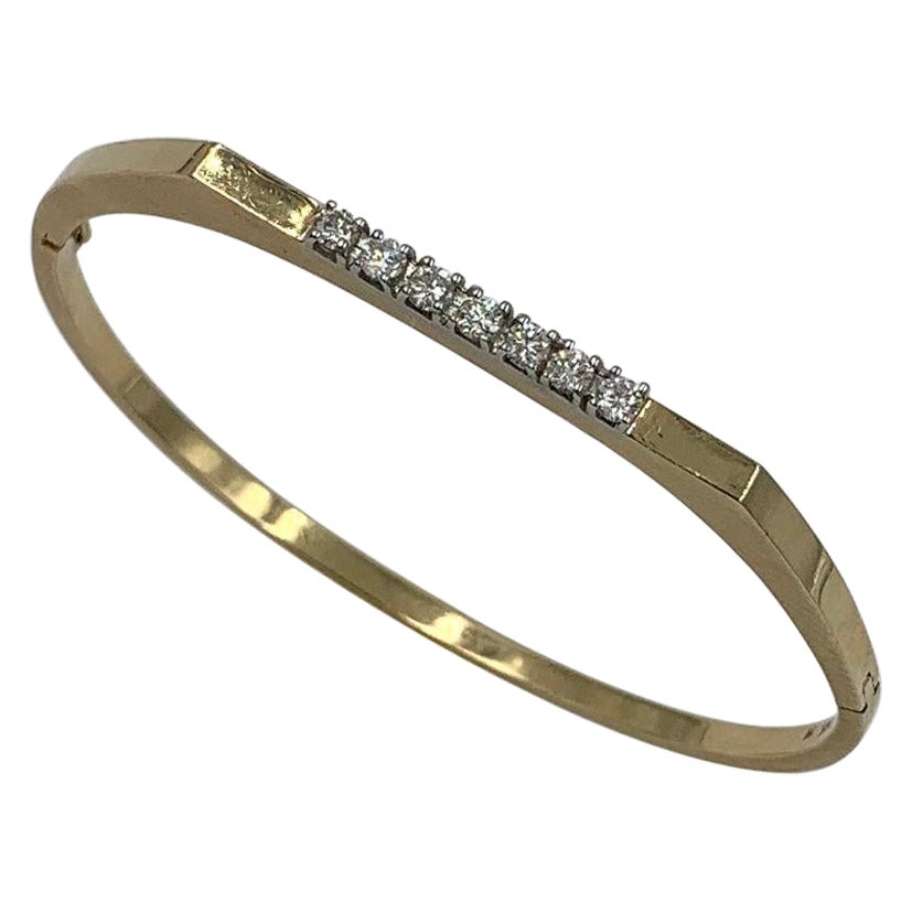 Mid-Century Modern 7 Diamond Bangle Bracelet 14 Karat Yellow Gold For Sale