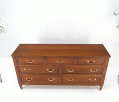 Mid-Century Modern 7 Drawers Brass Drop Pulls Long Walnut Dresser Credenza Mint!