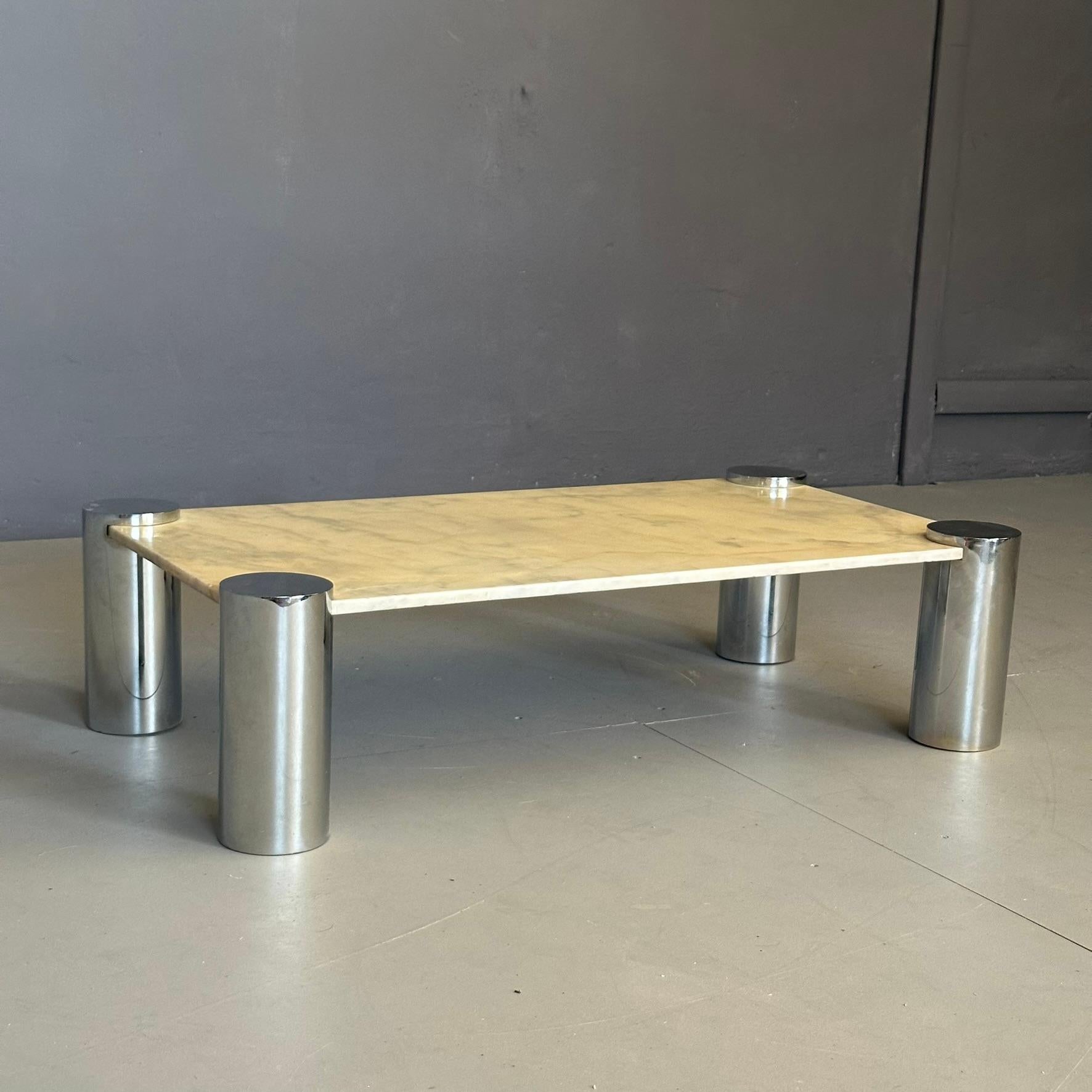 The Moderns Moderns '70s  Table basse italienne chromée avec plateau en marbre Bon état - En vente à Milan, IT
