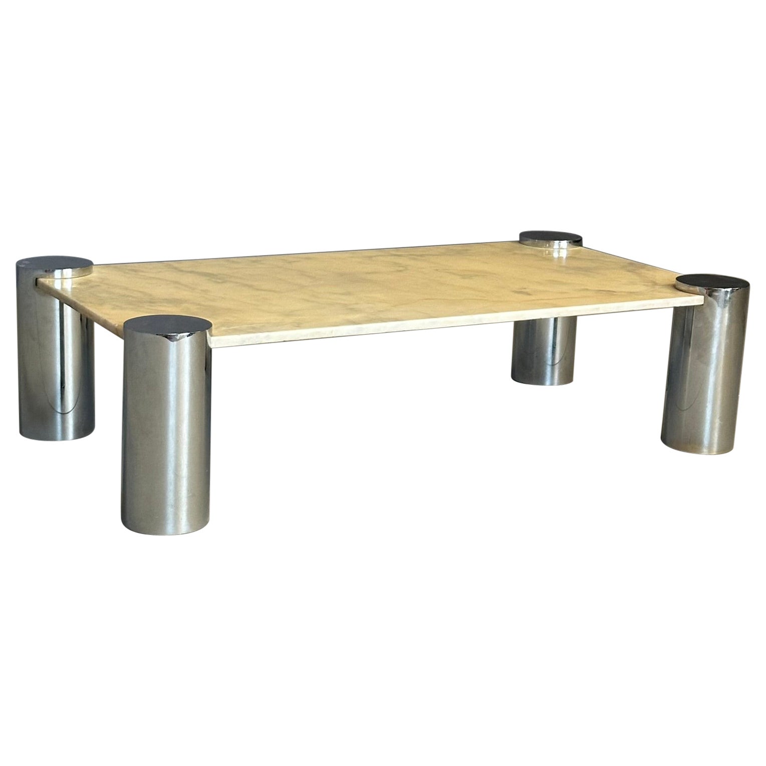 The Moderns Moderns '70s  Table basse italienne chromée avec plateau en marbre