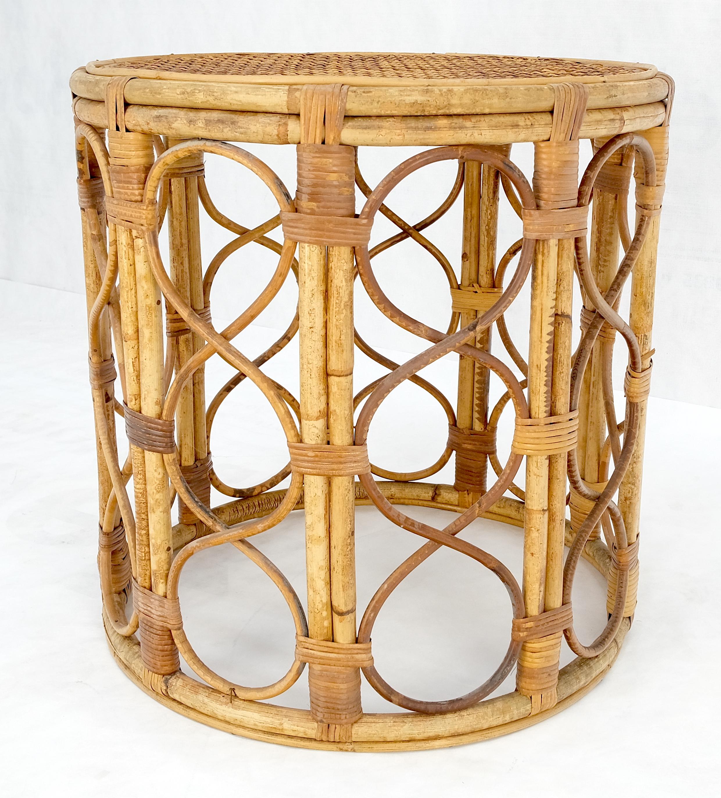 Mid Century Modern 70's Round Bamboo Cane Top Side End Table Stand Pedestal MINT For Sale 2