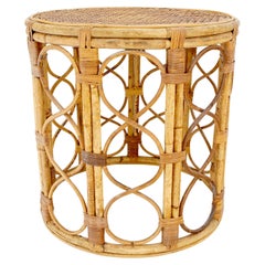Table d'appoint ronde en bambou avec plateau en canne des années 70 The Moderns Stand Pedestal MINT
