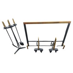 Ensemble 7 pièces The Modernity de Donald Deskey Écran de cheminée Outils et chenets
