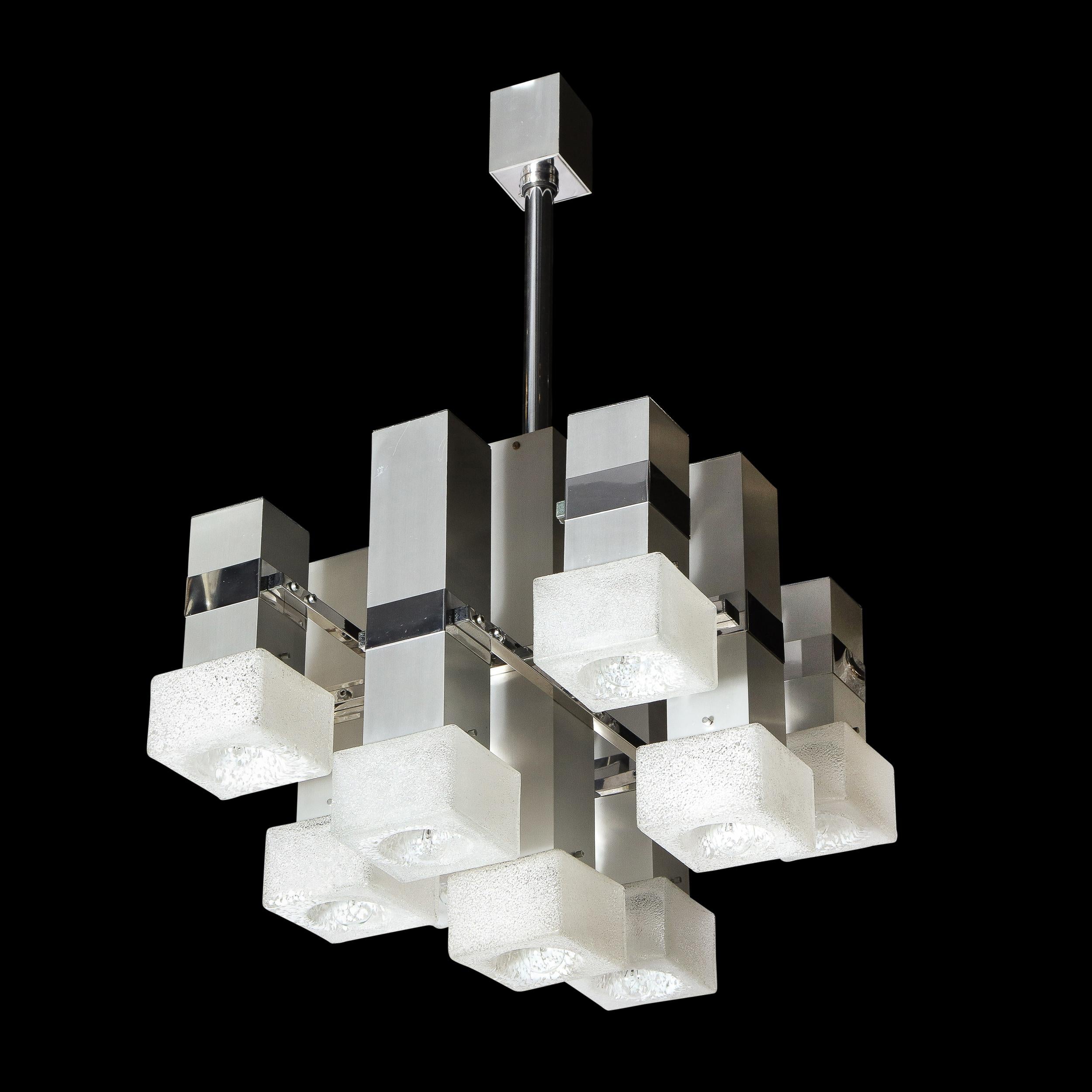 Lustre moderne du milieu du siècle dernier à 8 bras en chrome et verre de Murano moucheté de Sciolari en vente 5