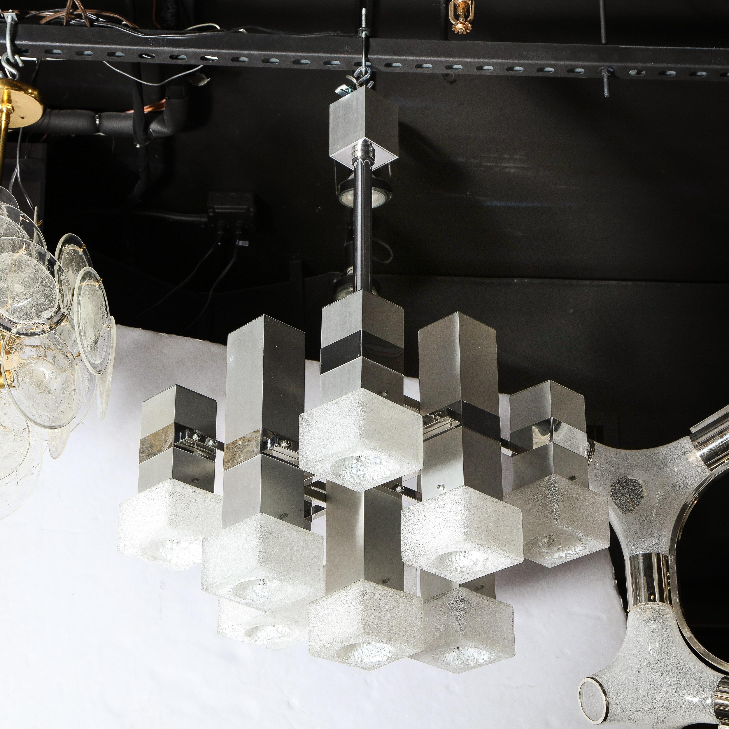 Lustre moderne du milieu du siècle dernier à 8 bras en chrome et verre de Murano moucheté de Sciolari en vente 6