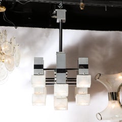 Mid Century Modern 8 Arm Chrome & Mottled Murano Glass Chandelier by Sciolari