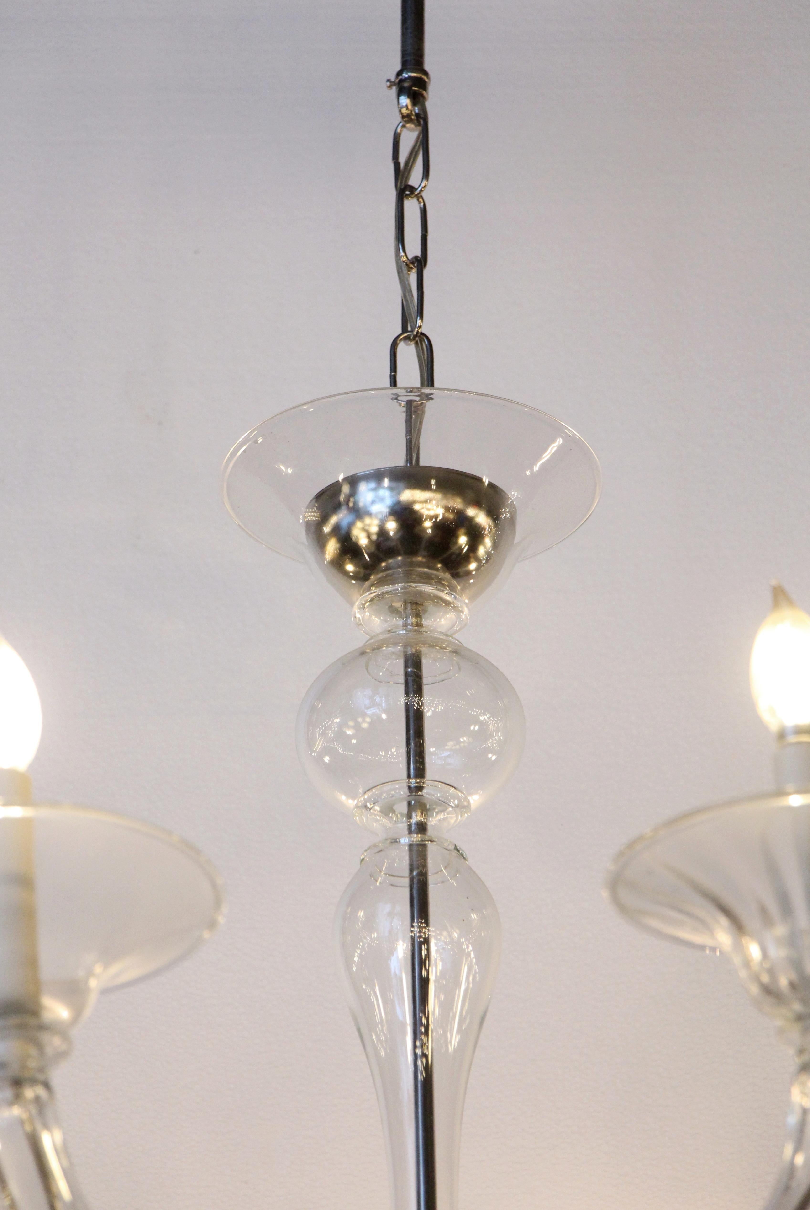 American Mid-Century Modern 8-Arm Glass and Brushed Steel Chandelier