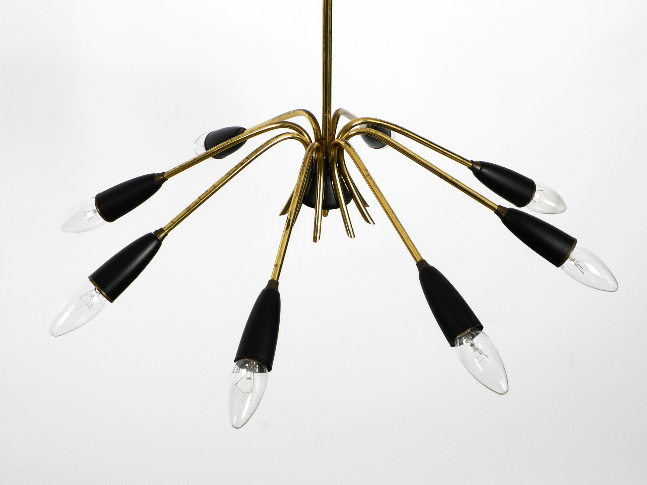 Mid-Century Modern 8 Armed Sputnik Brass Ceiling Lamp with Metal Cones In Good Condition In München, DE