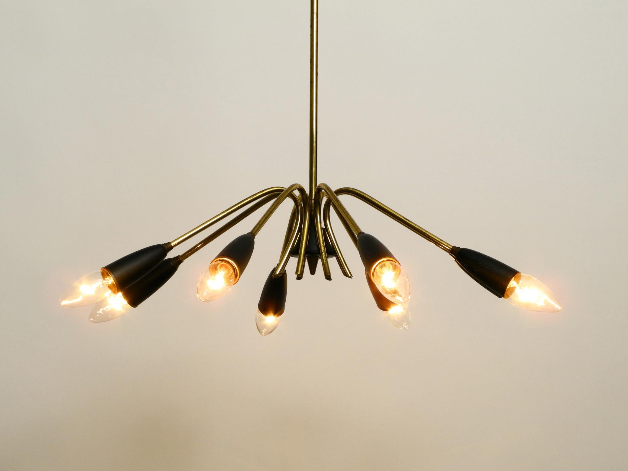 Mid-20th Century Mid-Century Modern 8 Armed Sputnik Brass Ceiling Lamp with Metal Cones