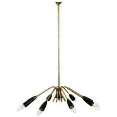Mid-Century Modern 8 Armed Sputnik Brass Ceiling Lamp with Metal Cones