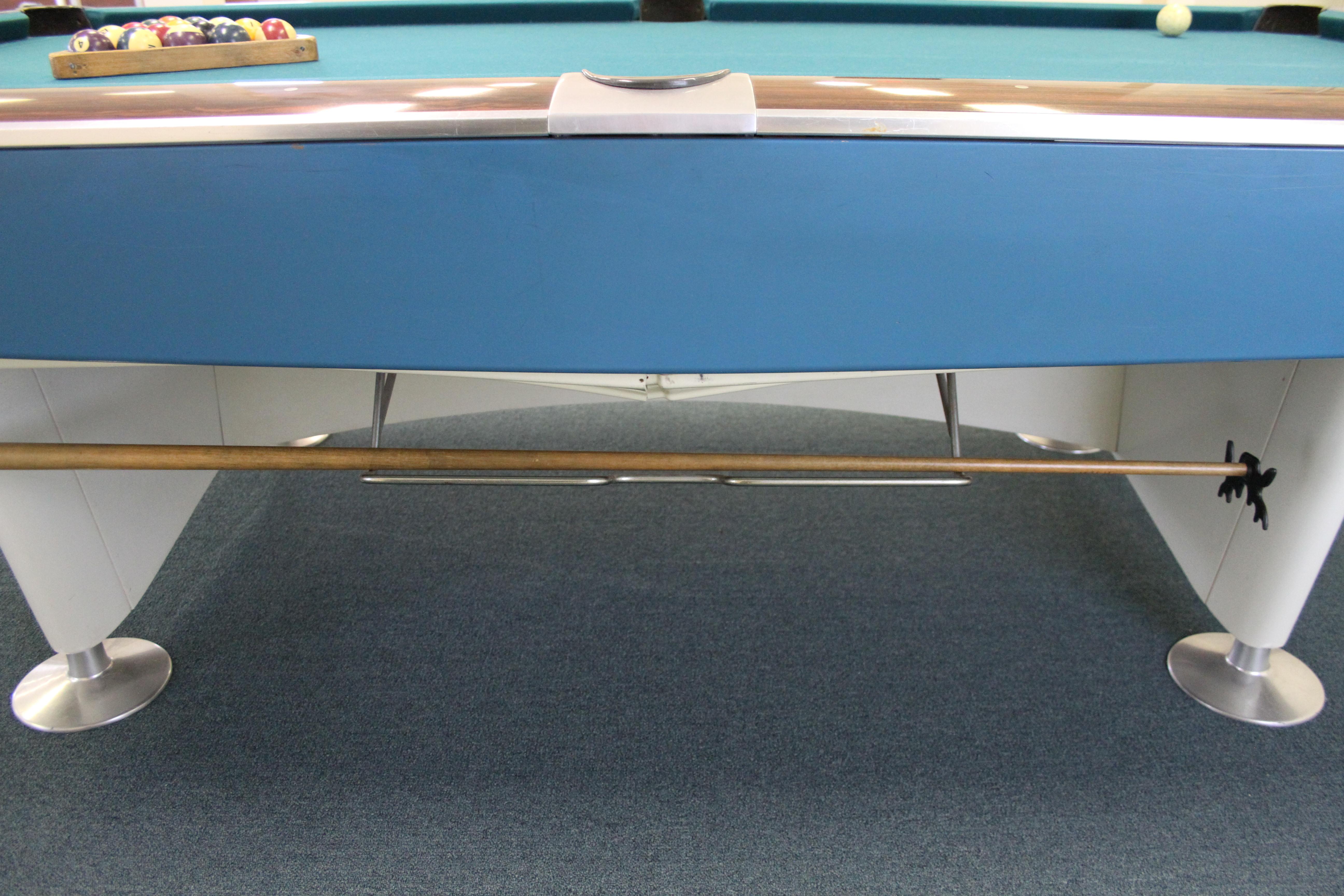 Aluminum Mid-Century Modern Brunswick Gold Crown I Billiards Pool Table with Blue Aprons