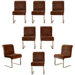 Mid-Century Modern 8 Chrome Cantilever Dining Chairs Mariani for Pace, Italy