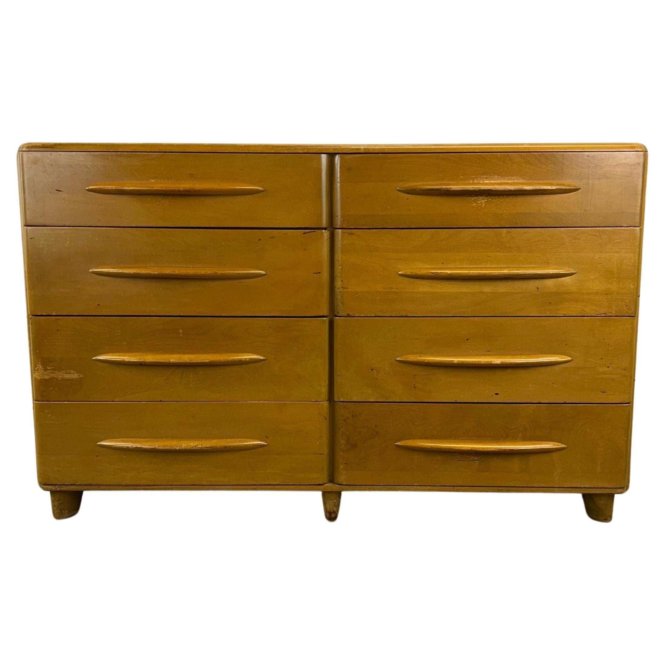 Mid Century Modern 8 Drawer Lowboy Dresser Styled After Heywood Wakefield For Sale