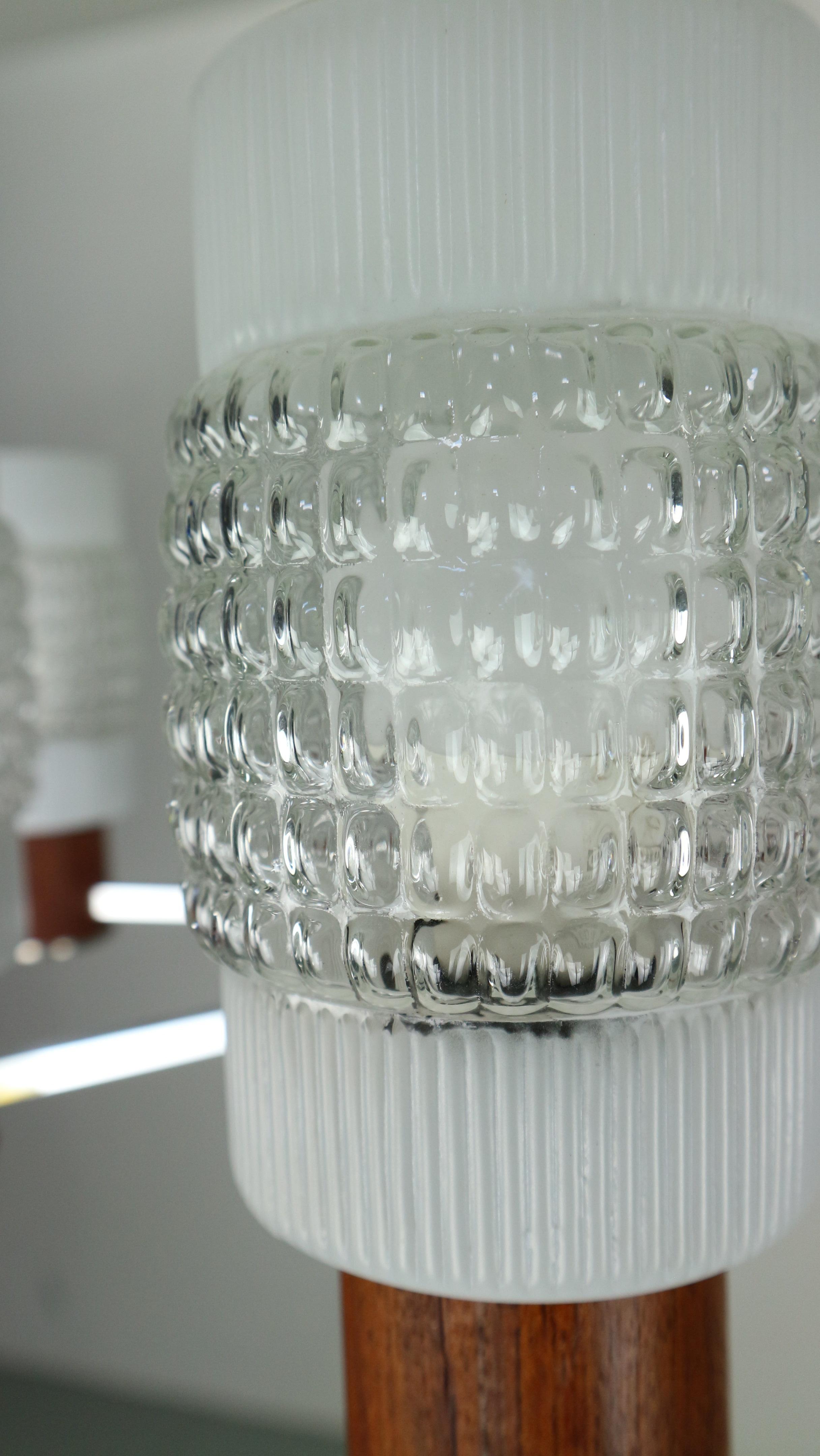 Mid-Century Modern 8 Light Chandelier W. Art Glass Shades For Sale 5