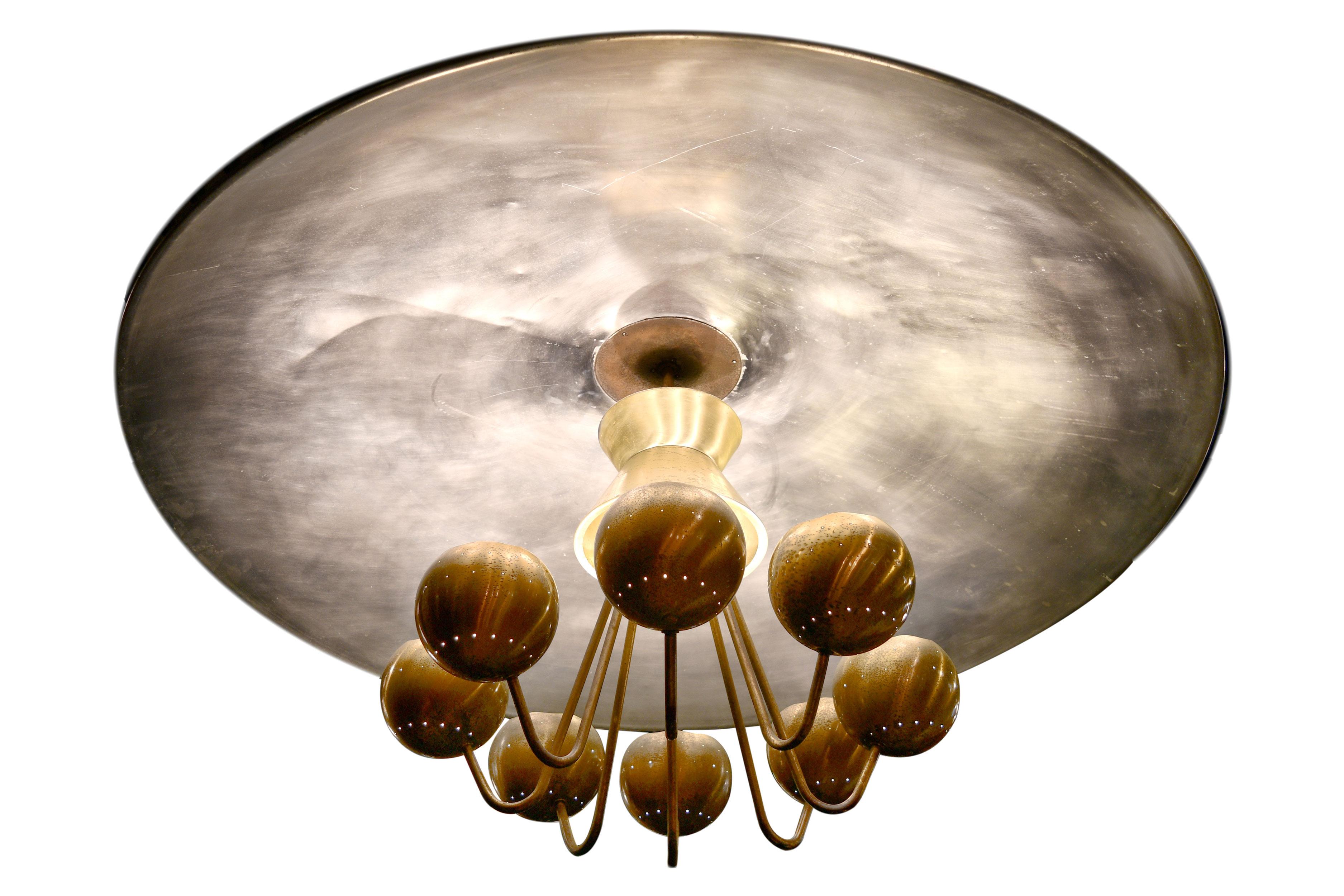 American Mid-Century Modern 8-Light Chandelier with Massive Reflector Bowl