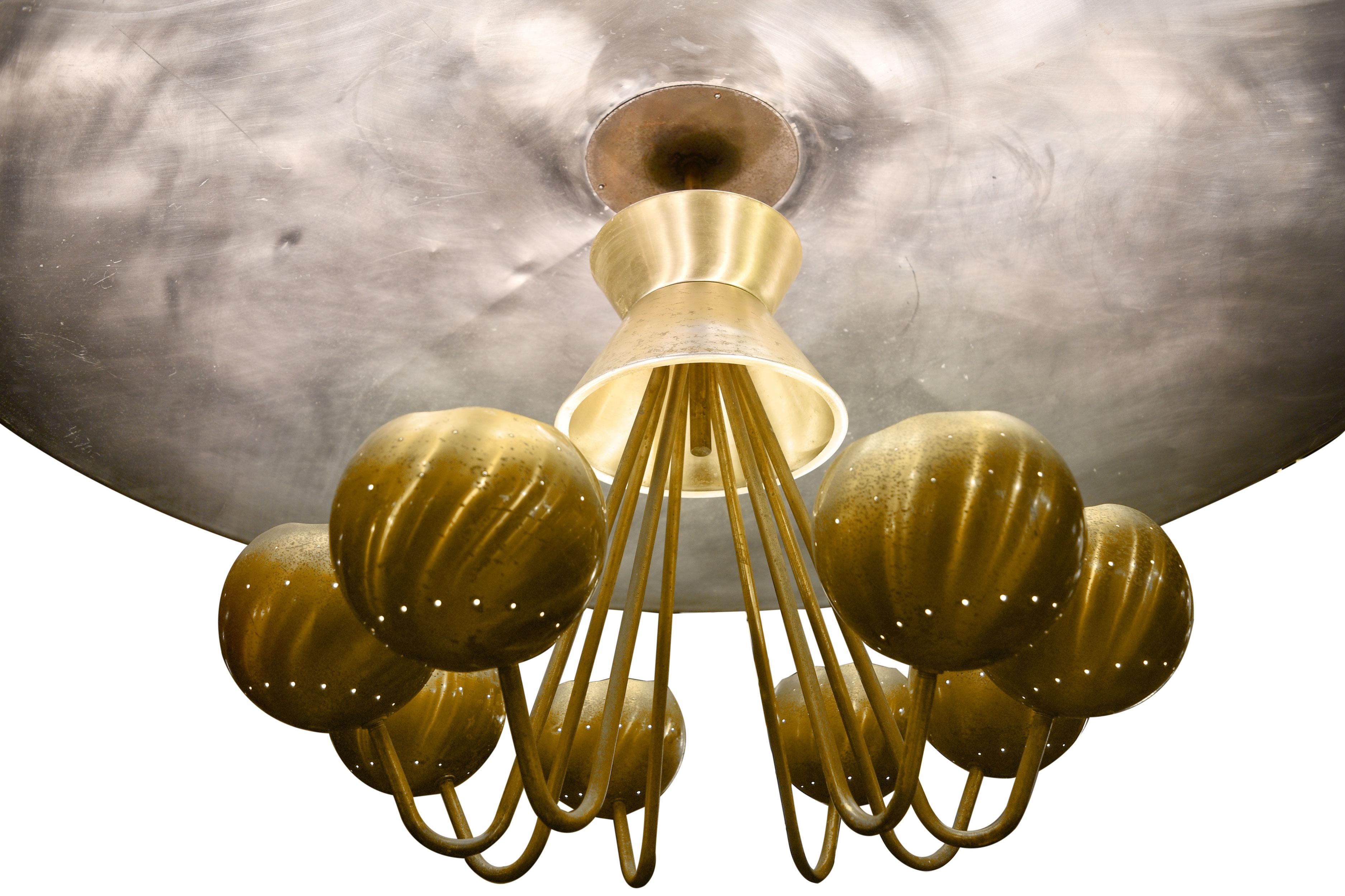 Mid-20th Century Mid-Century Modern 8-Light Chandelier with Massive Reflector Bowl