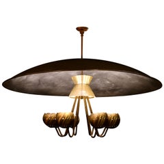 Mid-Century Modern 8-Light Chandelier with Massive Reflector Bowl