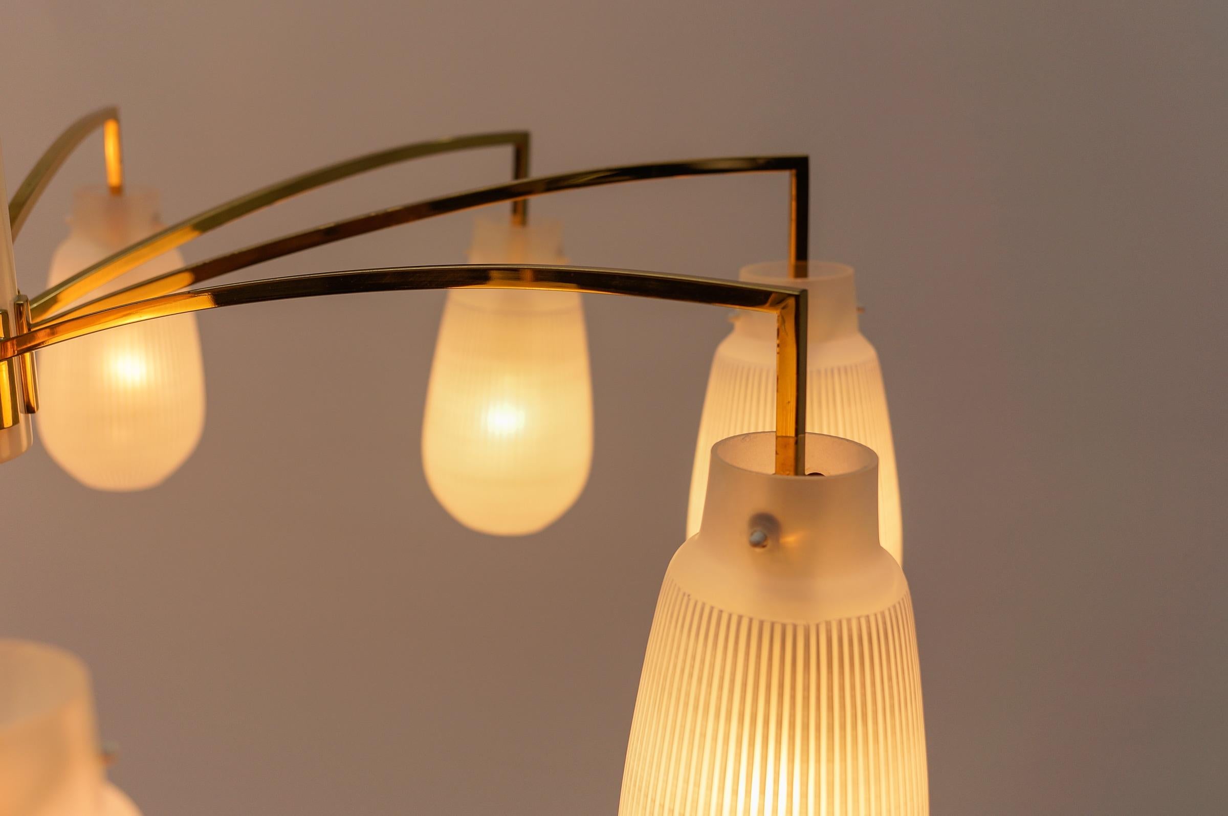 Lampada Sputnik Modern a 9 bracci in ottone e vetro, 1950 in vendita 4