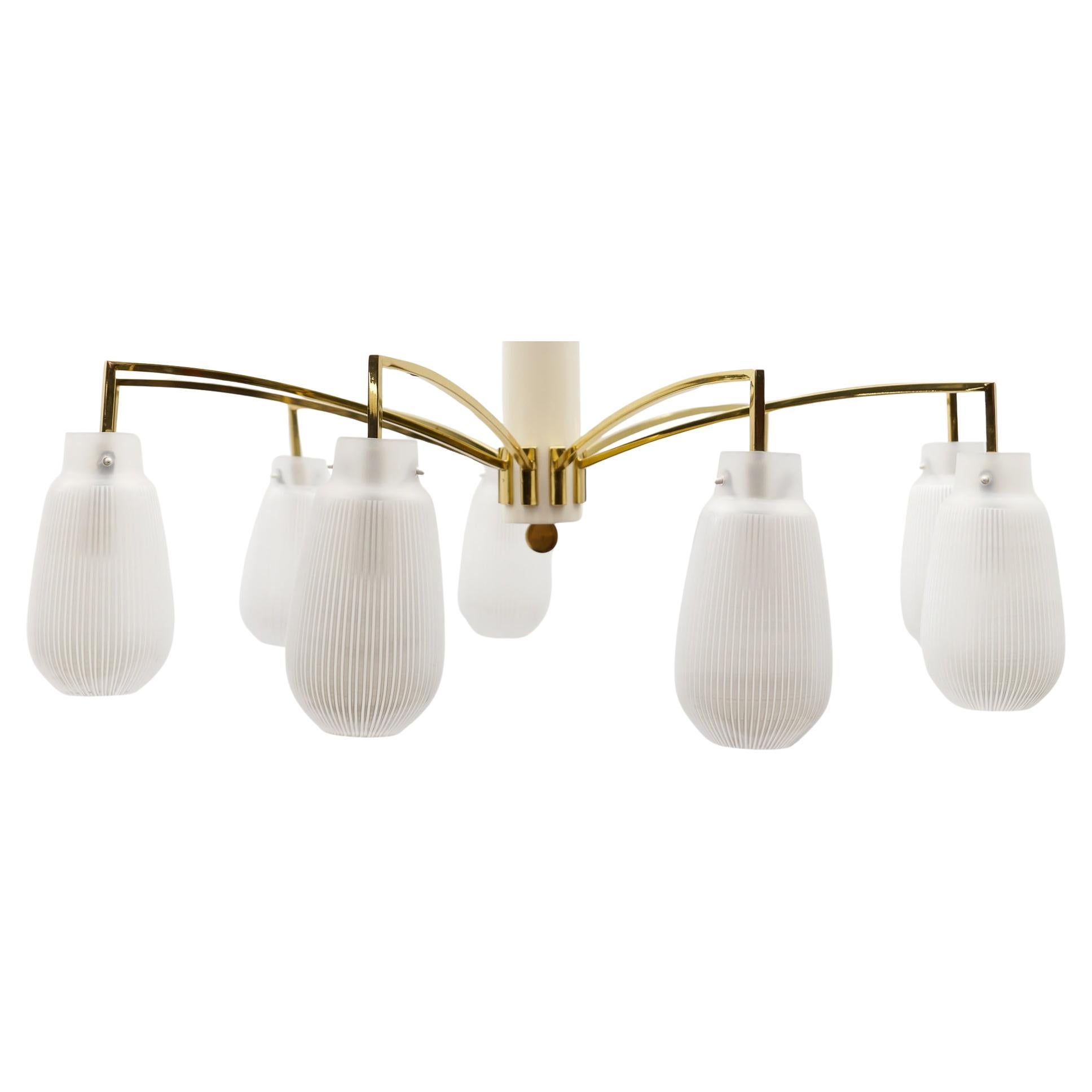 Lampada Sputnik Modern a 9 bracci in ottone e vetro, 1950 in vendita