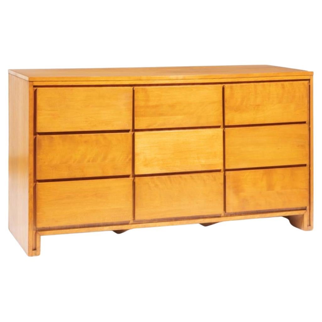 Mid century modern 9 drawer blonde maple dresser designed by Leslie diamond made by conant ball circa 1950. Clean inside and out. Very minimalist geometric design solid maple dresser. Made in USA located in Brooklyn NYC.

Measures 59” x 20” x 32”