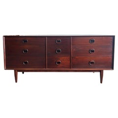 mid century modern 9 drawer credenza walnut dresser with carved handles 