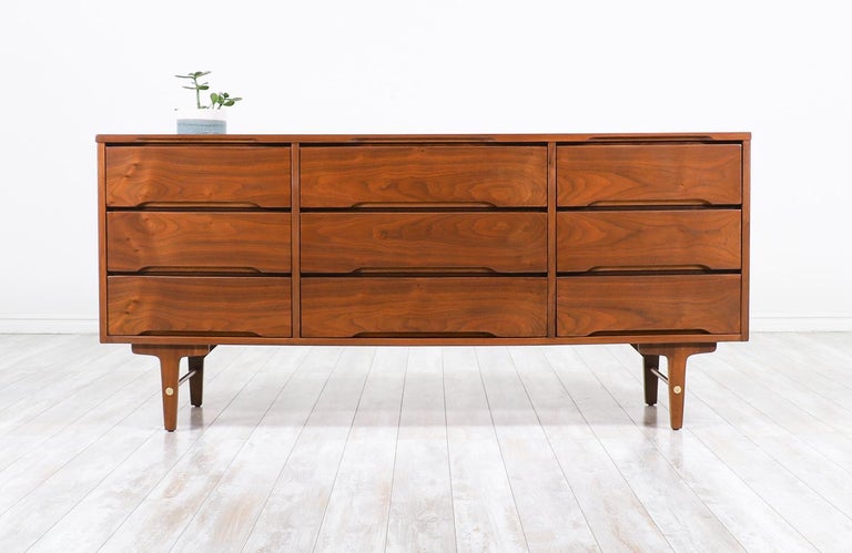 white christmas dresses American of Martinsville, Walnut, Travertine, Sideboard, USA, 1960s