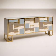 Mid-Century Modern 9-Drawer Italian Sideboard with Glass and Brass