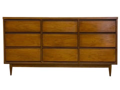 Mid Century Modern 9 Drawer Lowboy Dresser with Dovetail Drawers and Tapered Leg