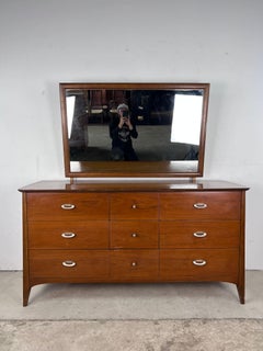Mid Century Modern 9 Drawer Lowboy Dresser with Mirror