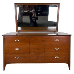 Mid Century Modern 9 Drawer Lowboy Dresser with Mirror