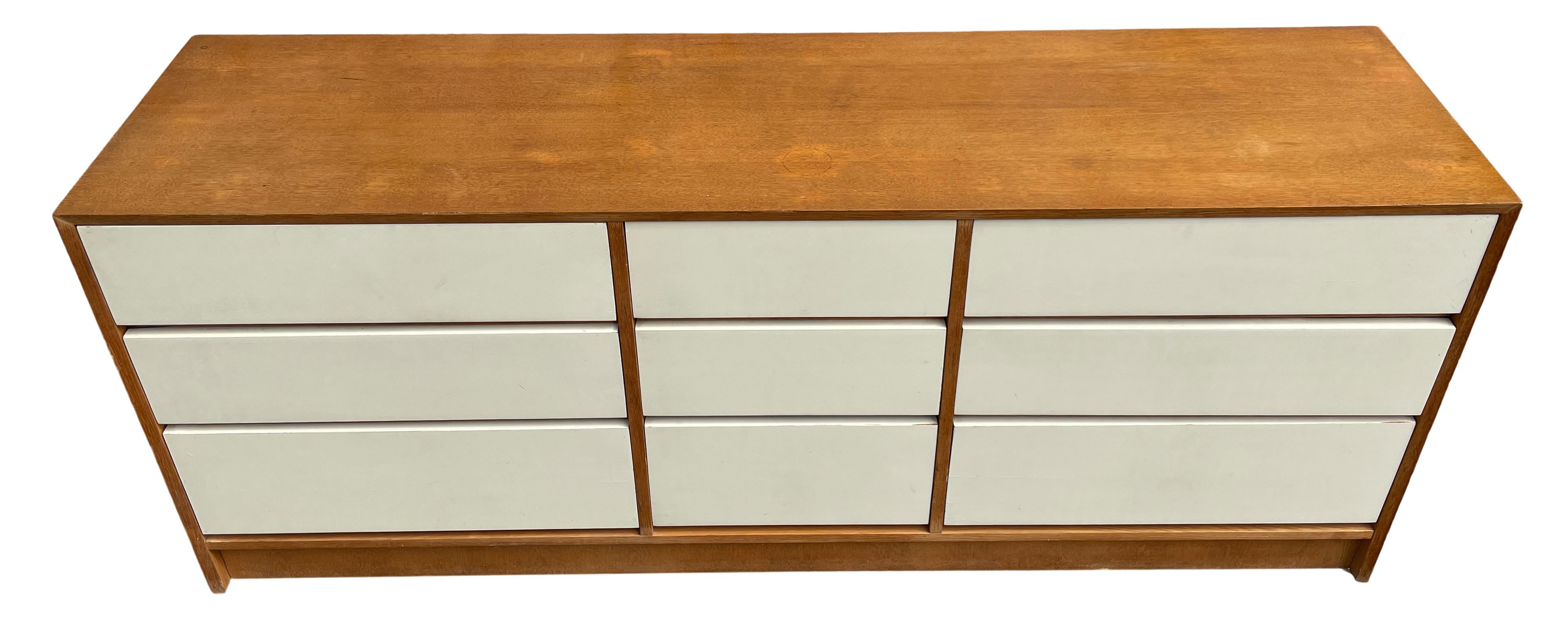 Mid-Century Modern Mid Century Modern 9 Drawer oak Credenza or Dresser Lacquer drawers