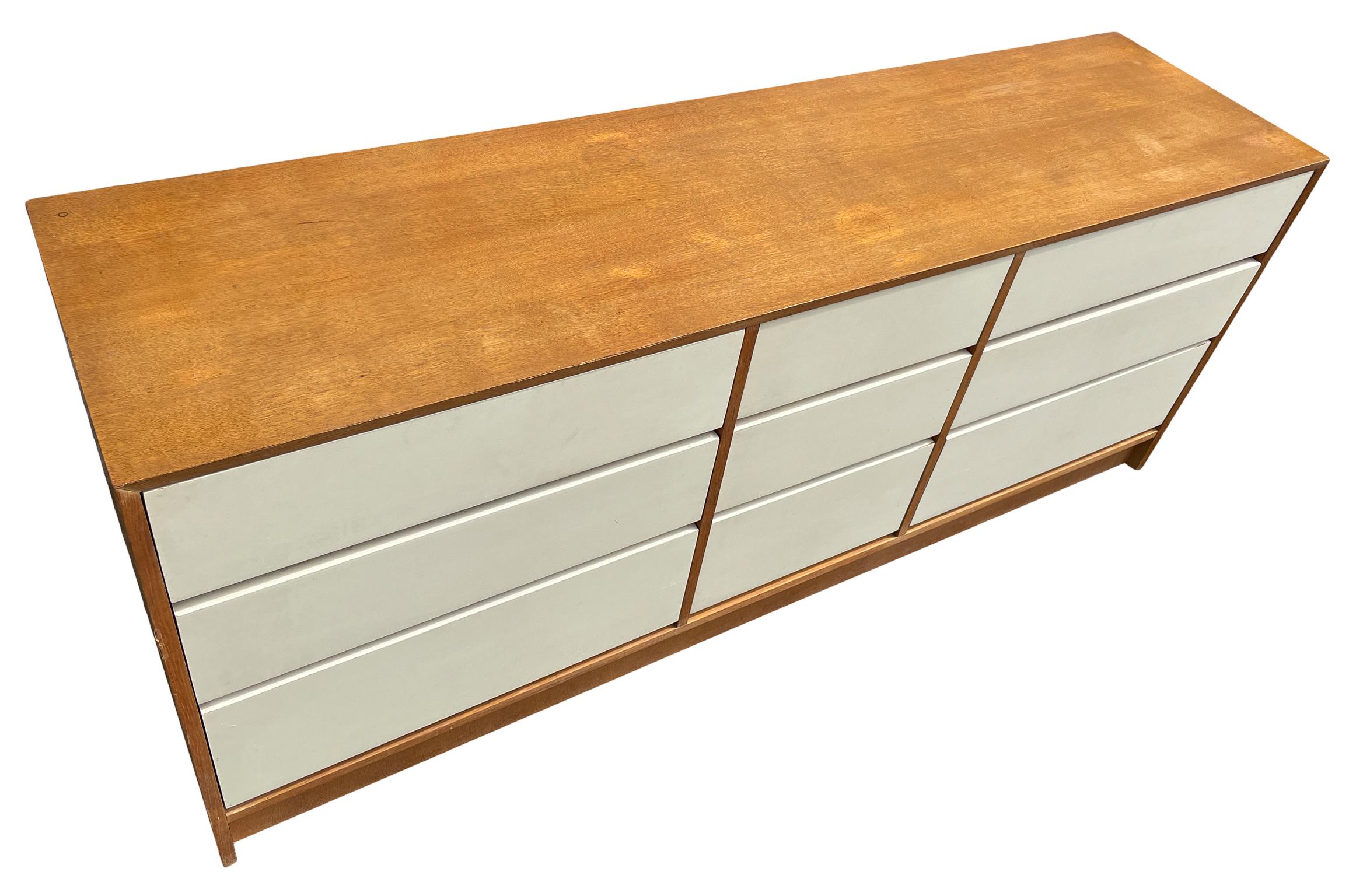 Polish Mid Century Modern 9 Drawer oak Credenza or Dresser Lacquer drawers