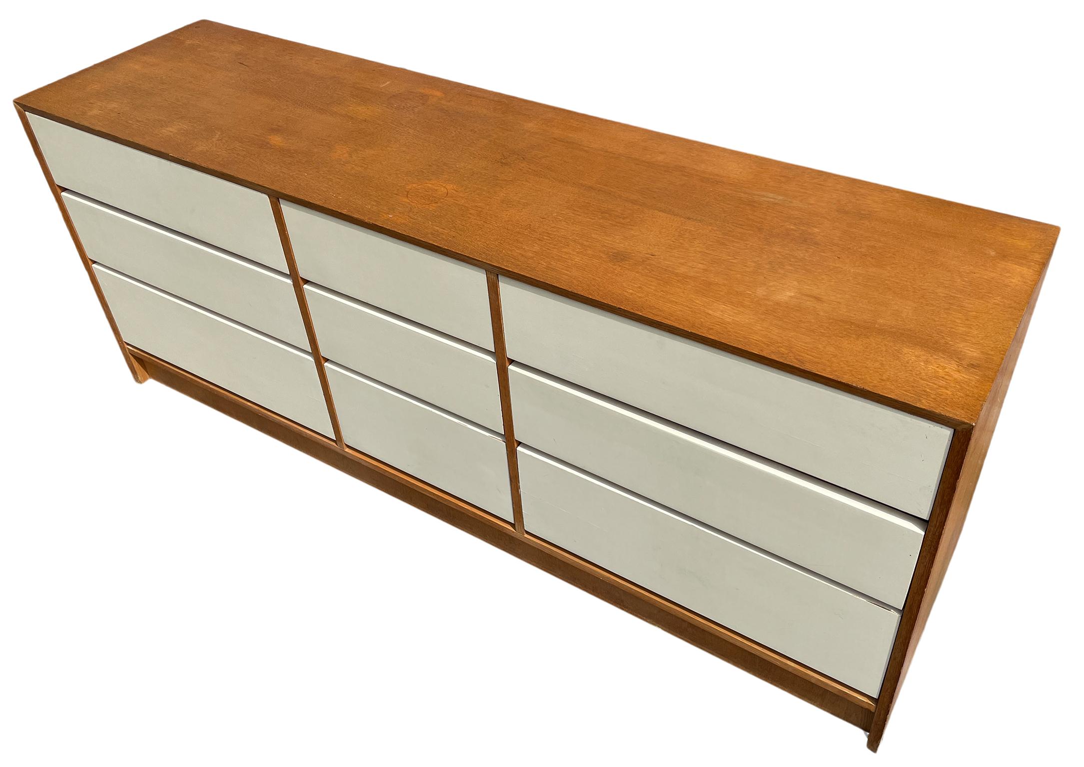 Woodwork Mid Century Modern 9 Drawer oak Credenza or Dresser Lacquer drawers